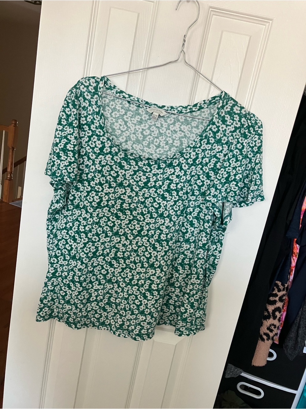 Lucky Brand Emerald Green Floral Short Sleeve Top